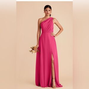 Birdy Grey Fuchsia Pink One Shoulder Maxi Dress XS Formal Bridesmaid Gown